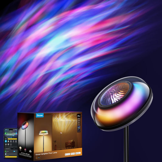 Govee Uplighter Floor Lamp for Living Room, RGBIC Ripple Projector, Smart Floor Lamp for Bedroom, Compatible with SmartThings, Matter, LED Modern Corner Floor Light, Warm Cool White Standing Lamp - Available at All In One Marketplace Canada