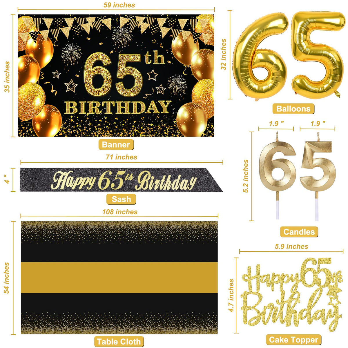 YeohJoy 65th Birthday Decorations for Men Women Black Gold 🍁 All In One Marketplace Canada