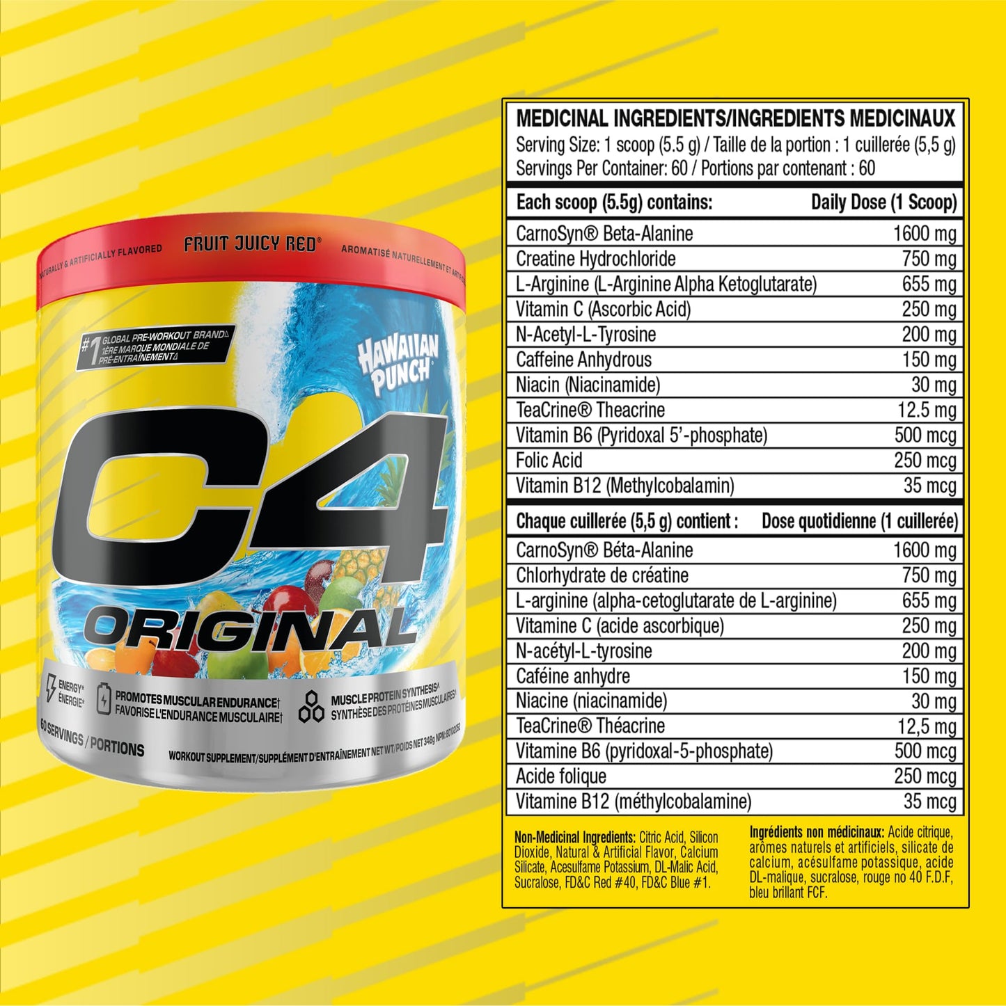 Cellucor C4 Original Pre Workout Powder - Sugar Free Preworkout Energy for Men & Women - 150mg Caffeine, Beta Alanine, Creatine - Hawaiian Punch Fruit Juicy Red, 60 Servings Cellucor