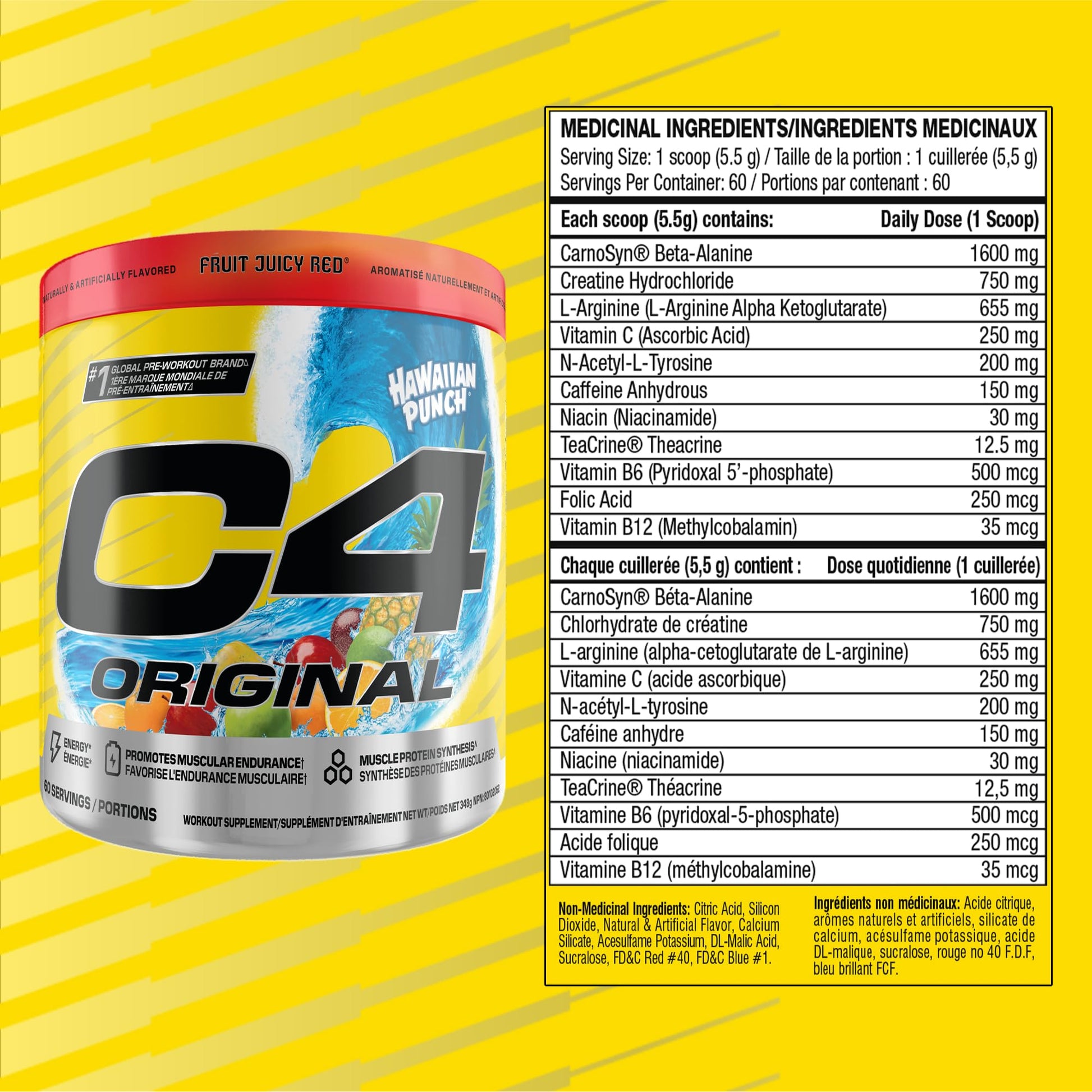 Cellucor C4 Original Pre Workout Powder - Sugar Free Preworkout Energy for Men & Women - 150mg Caffeine, Beta Alanine, Creatine - Hawaiian Punch Fruit Juicy Red, 60 Servings Cellucor