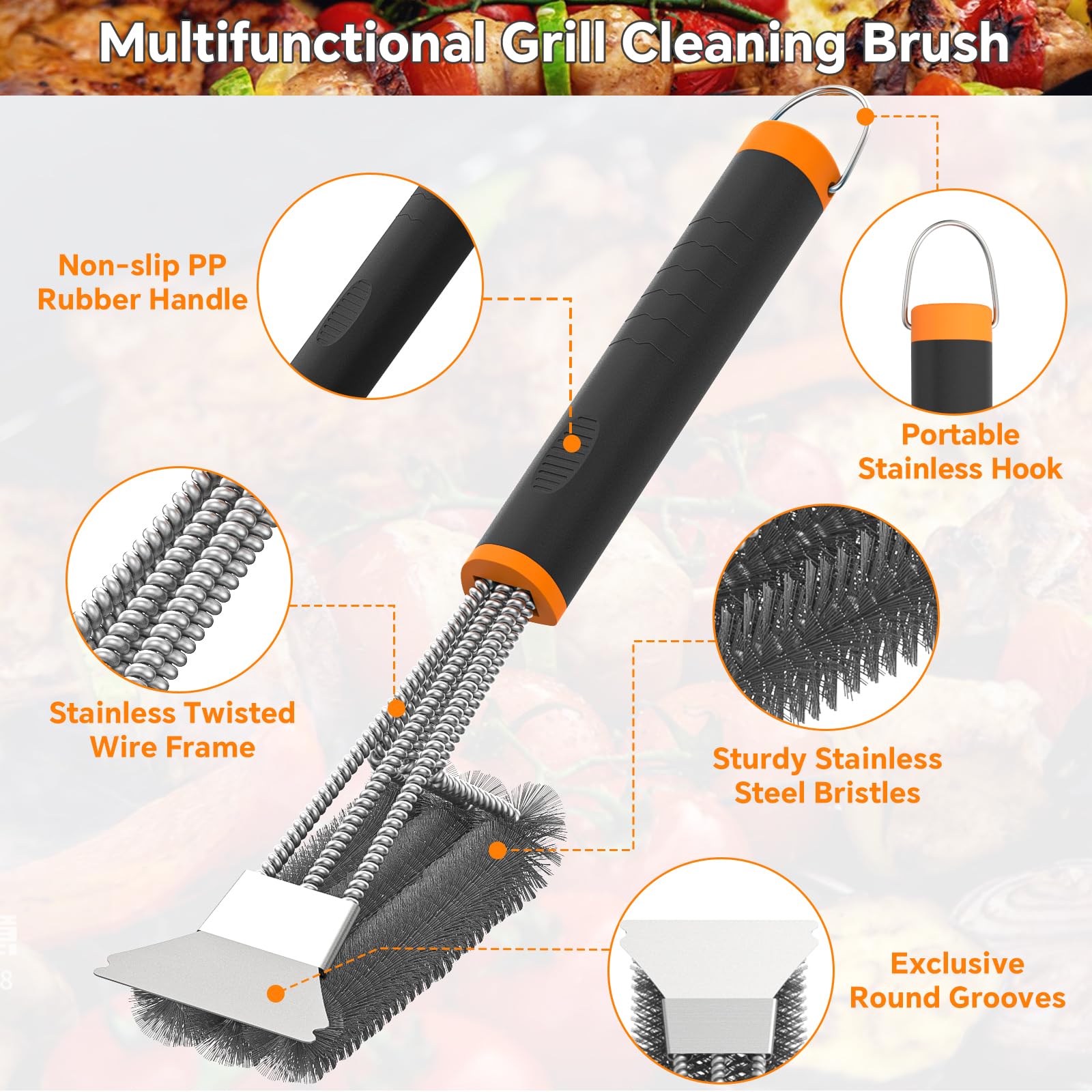 Fixmend 2 Pack BBQ Grill Brush, 15" BBQ Brushes for Grill, Rust-Proof Stainless Steel BBQ Cleaning Brush with Scraper, Ideal BBQ Accessories for Most Gas, Smoker, Porcelain Grill, Easily Clean Stains - Available at All In One Marketplace Canada