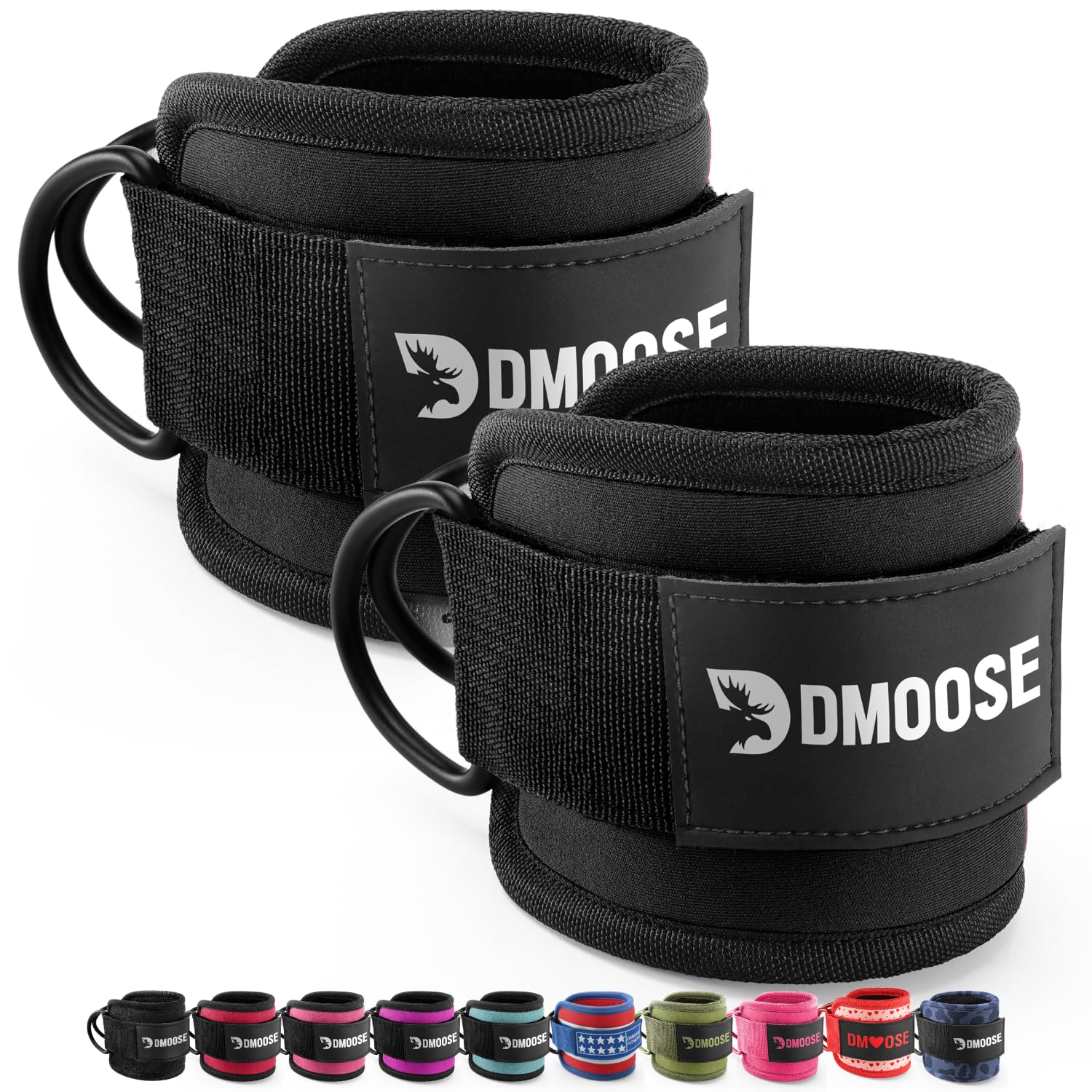DMoose Ankle Straps for Cable Machines for Kickbacks, Glute Workouts, Leg Extensions, Curls, and Hip Abductors for Men and Women, Adjustable Ankle Strap with Double D-Rings and Neoprene Support