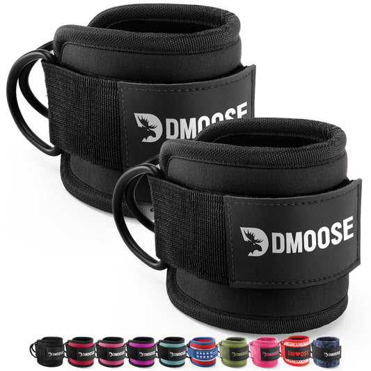 DMoose Ankle Straps for Cable Machines for Kickbacks, Glute Workouts, Leg Extensions, Curls, and Hip Abductors for Men and Women, Adjustable Ankle Strap with Double D-Rings and Neoprene Support