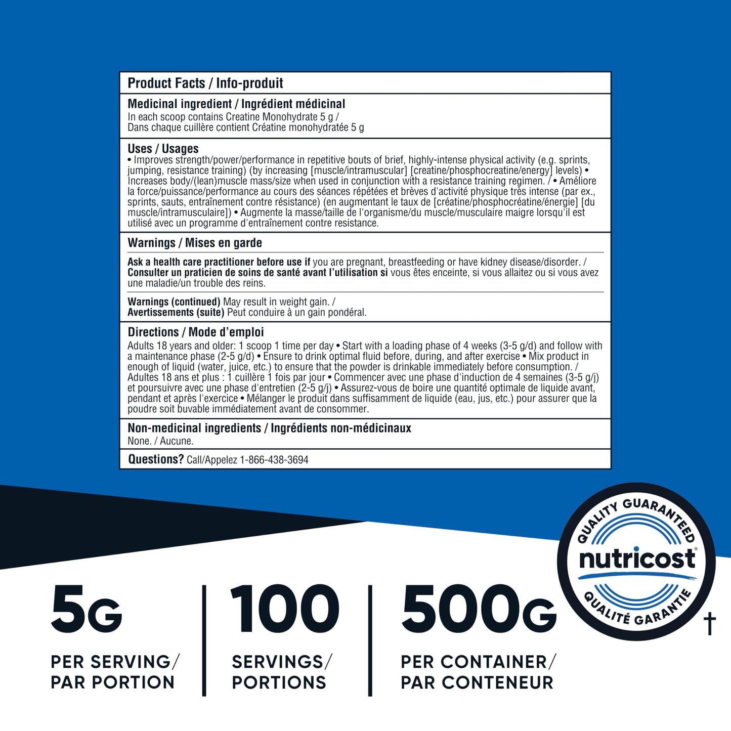 Nutricost Creatine Monohydrate Micronized Powder 500G, 5000mg Per Serv (5g) - 100 Servings, 17.9 Oz - Available at All In One Marketplace Canada