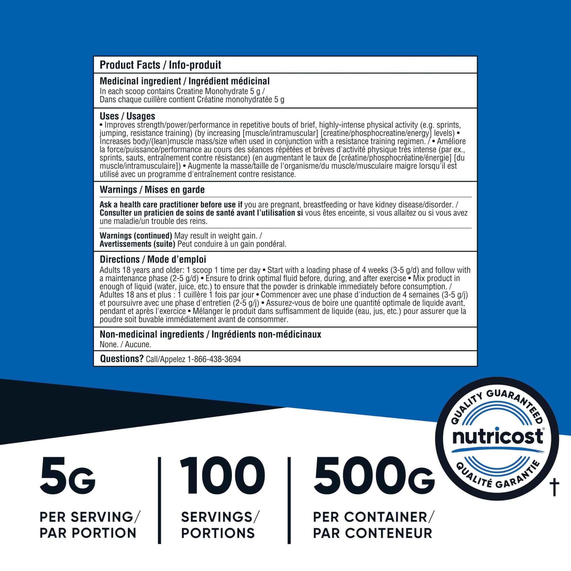 Nutricost Creatine Monohydrate Micronized Powder 500G, 5000mg Per Serv (5g) - 100 Servings, 17.9 Oz - Available at All In One Marketplace Canada