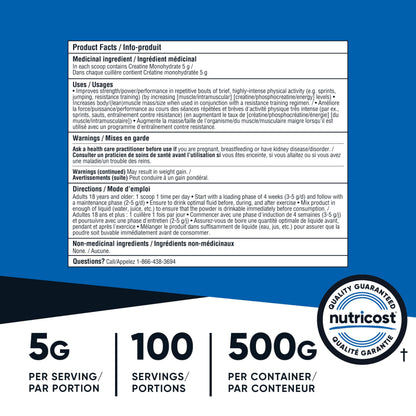 Nutricost Creatine Monohydrate Micronized Powder 500G, 5000mg Per Serv (5g) - 100 Servings, 17.9 Oz - Available at All In One Marketplace Canada
