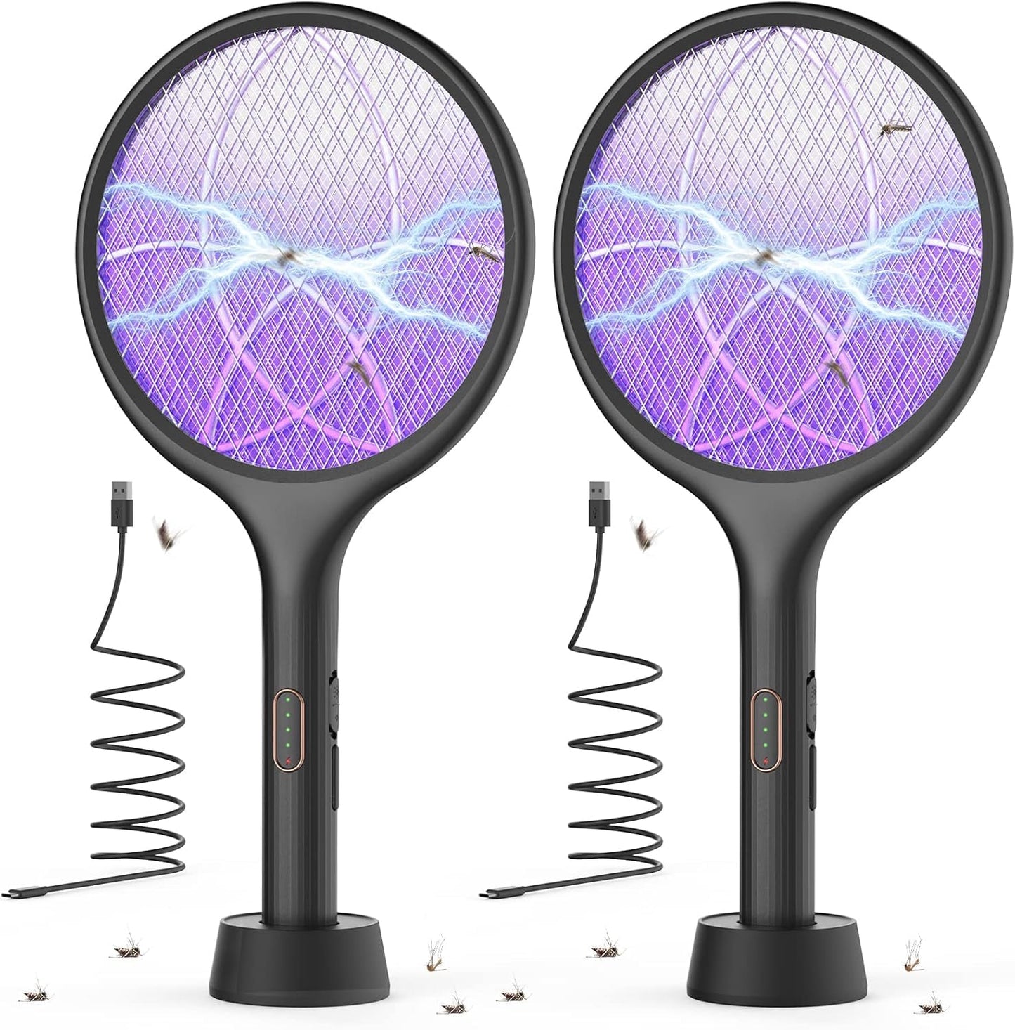 YISSVIC Bug Zapper Racket Electric Fly Swatter Fly Zapper Indoor Outdoor Rechargeable (Black-2 Piece)