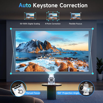 Kimwood Projector with Upgraded HiFi Speaker, [Built-in Apps] 1080P Mini Portable Projector Lower Noise Auto Keystone WiFi 6 Bluetooth 5.4 Ultra Short Throw Projectors Big Screen in Small Room