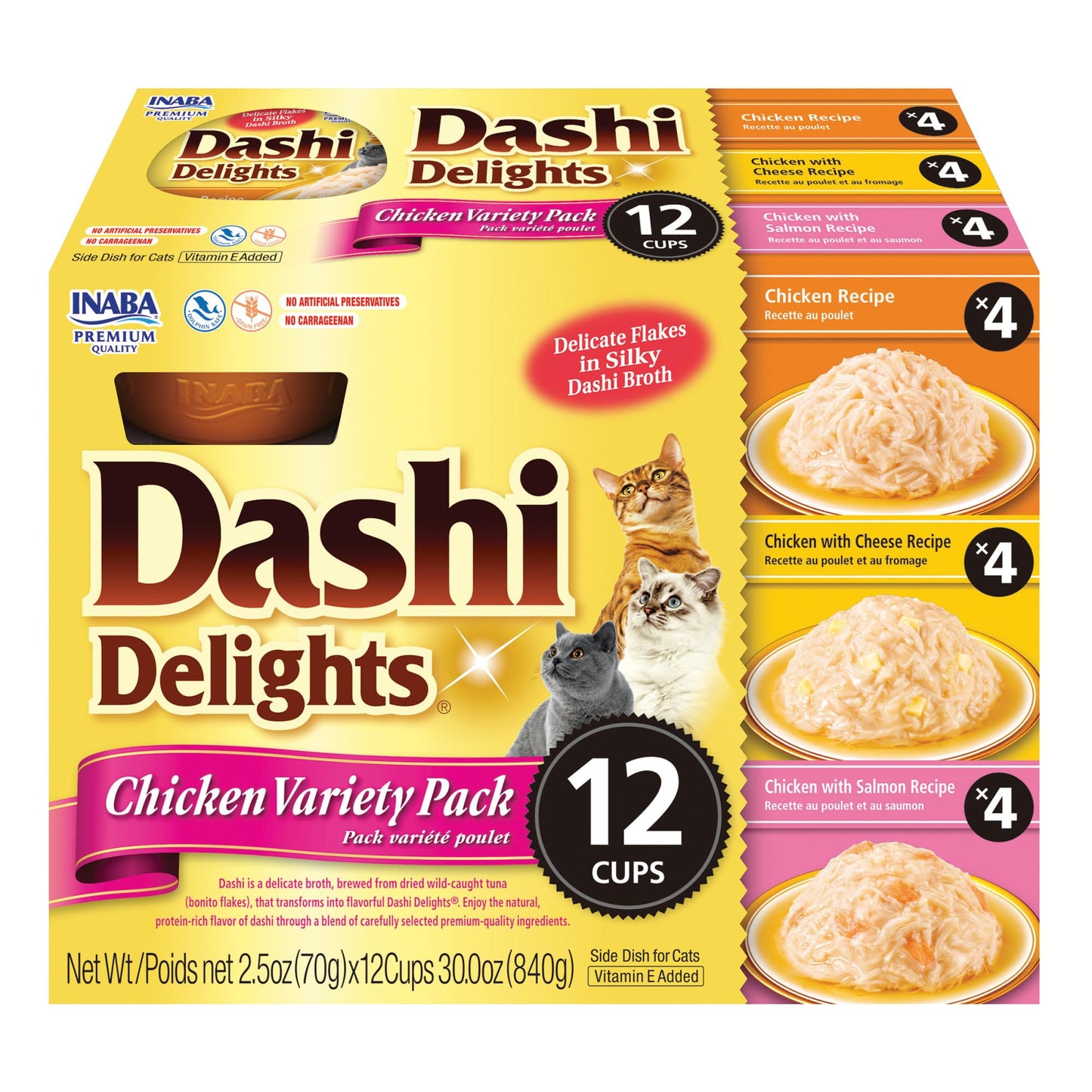 INABA Dashi Delights for Cats, 70 gram Cup, 12 Cups Total, Chicken Variety INABA