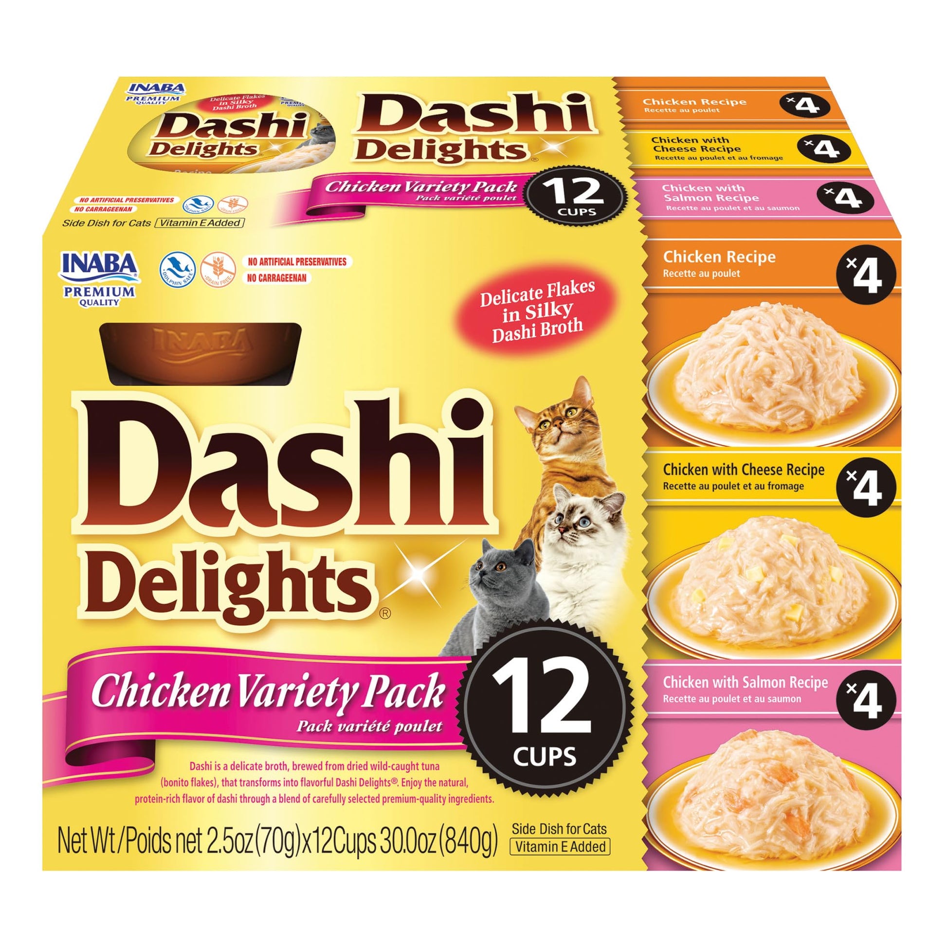 INABA Dashi Delights for Cats, 70 gram Cup, 12 Cups Total, Chicken Variety INABA