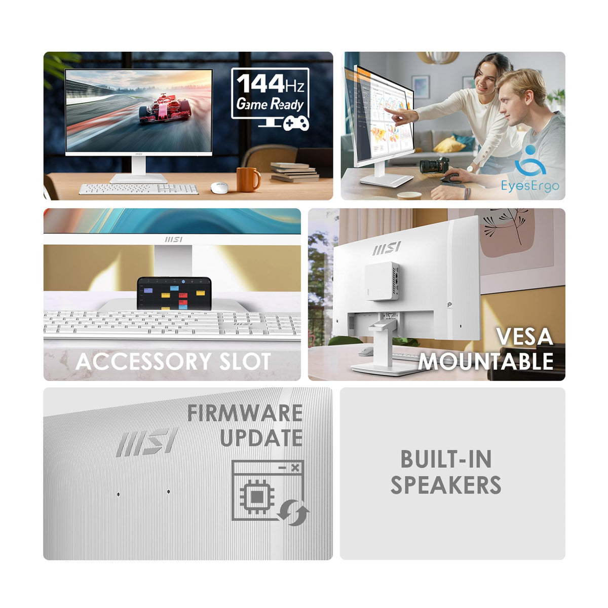 msi PRO MP273QW E14 27-inch IPS 2560 x 1440 (QHD) Computer Monitor, 144Hz,Adaptive-Synch, HDMI, DP Port, VESA Mountable, Height Adjustable, Tilt, Speaker, 1ms, White