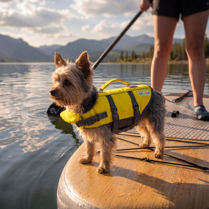 Outward Hound Granby Splash Dog Life Jacket with Handle, Reflective Floating Vest for Swimming & Boating, Maximum Buoyancy, All Skill Levels, Extra-Small Dogs & Puppies (11–15" Girth), Yellow, X-Small