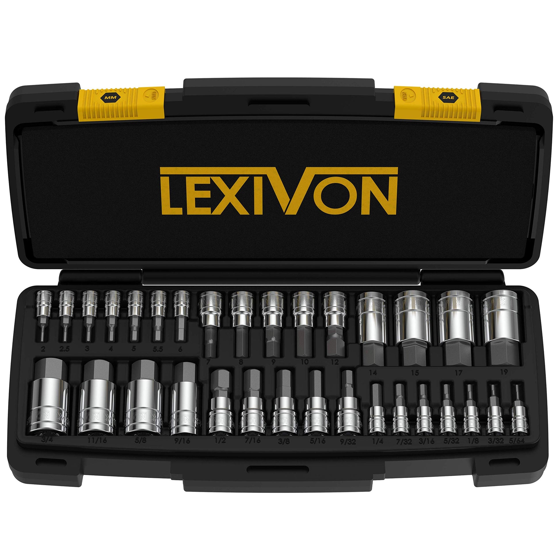 LEXIVON Master HEX Bit Socket Set, Premium S2 Alloy Steel | Complete 32-Piece, SAE and Metric Set | Enhanced Storage Case (LX-144) - Available at All In One Marketplace Canada
