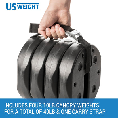 US Weight 40 Pound Canopy Weight Set of 4 and Carry Strap with No-Pinch Design - Easy Installation and Removal to Secure Tents, Canopies, and Umbrellas at Outdoor Events US Weight