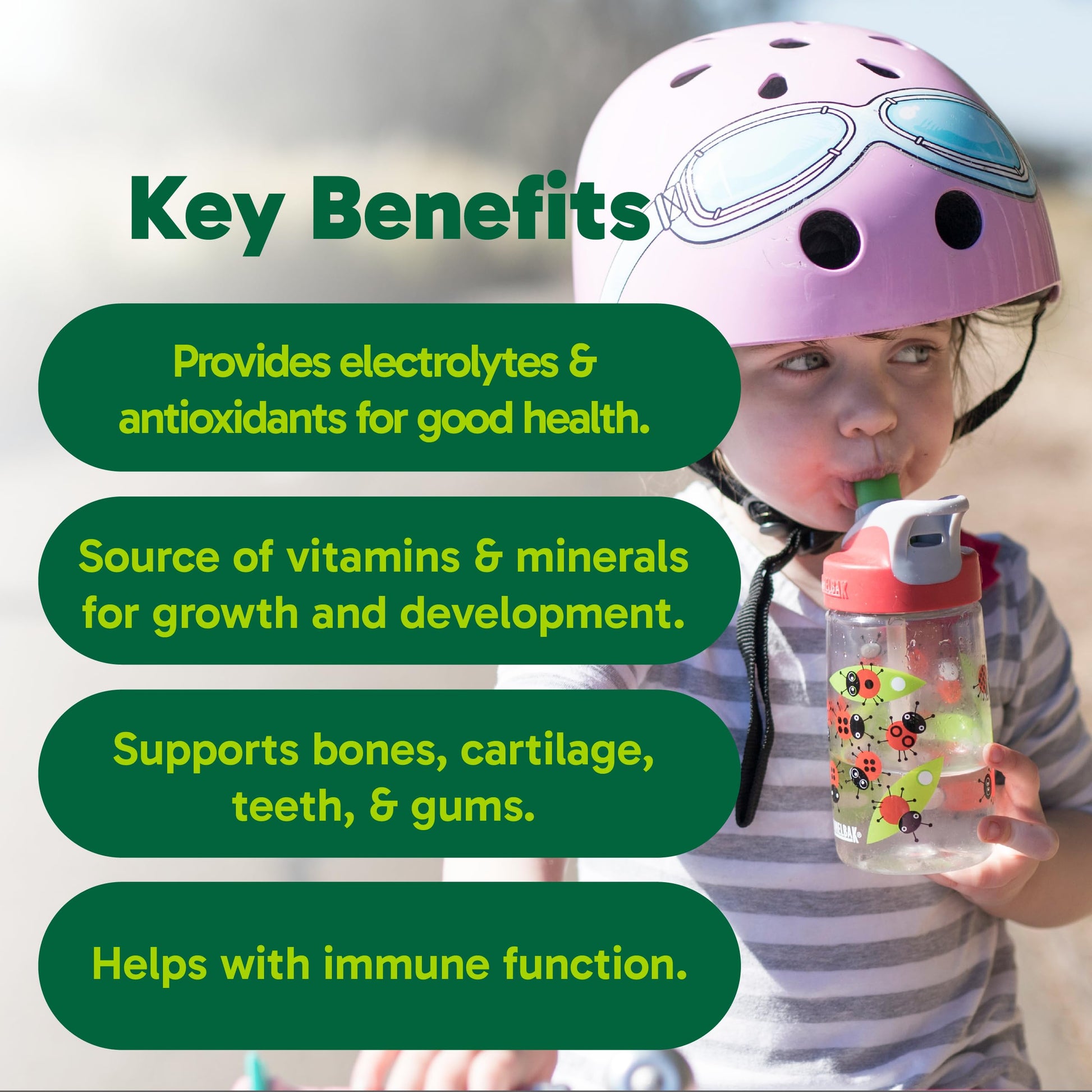 Organika Kids Electrolytes Powder Sticks - Sugar-Free Hydration + Immune support with 100% of daily Vitamin C, Minerals and Prebiotic Fibre | Green Apple Flavour - 3.5g x 20 sachets Organika