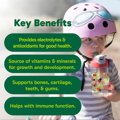 Organika Kids Electrolytes Powder Sticks - Sugar-Free Hydration + Immune support with 100% of daily Vitamin C, Minerals and Prebiotic Fibre | Green Apple Flavour - 3.5g x 20 sachets Organika
