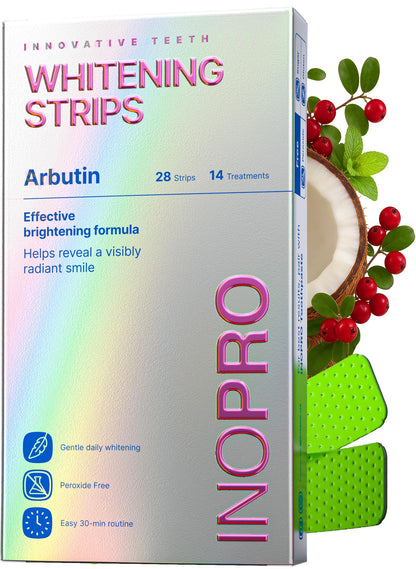 InoPro Teeth Whitening Strips 14 Treatments Kit - Sensitive Teeth Whitener, Peroxide Free, Enamel Safe Green White Strips, Deep Stains Removal - Instant Teeth Whitening Without The Harm (28 Strips) - Available at All In One Marketplace Canada