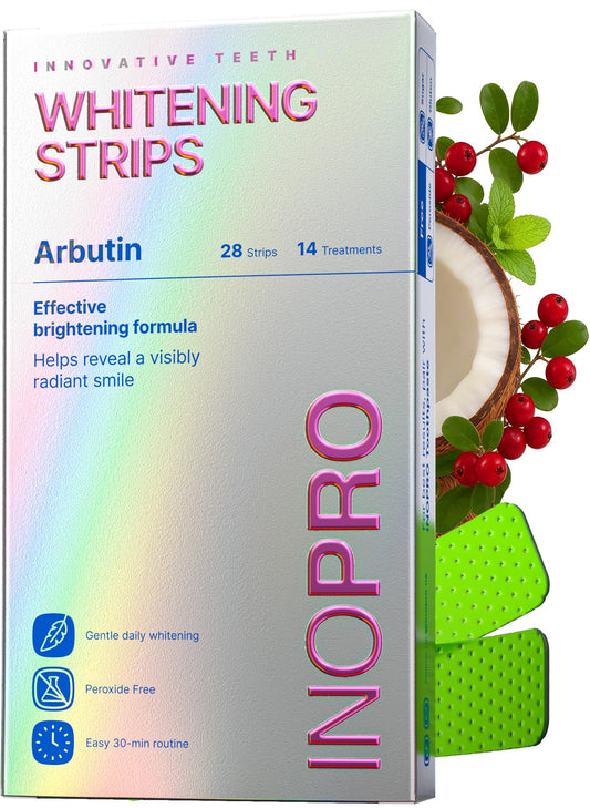 InoPro Teeth Whitening Strips 14 Treatments Kit - Sensitive Teeth Whitener, Peroxide Free, Enamel Safe Green White Strips, Deep Stains Removal - Instant Teeth Whitening Without The Harm (28 Strips) - Available at All In One Marketplace Canada