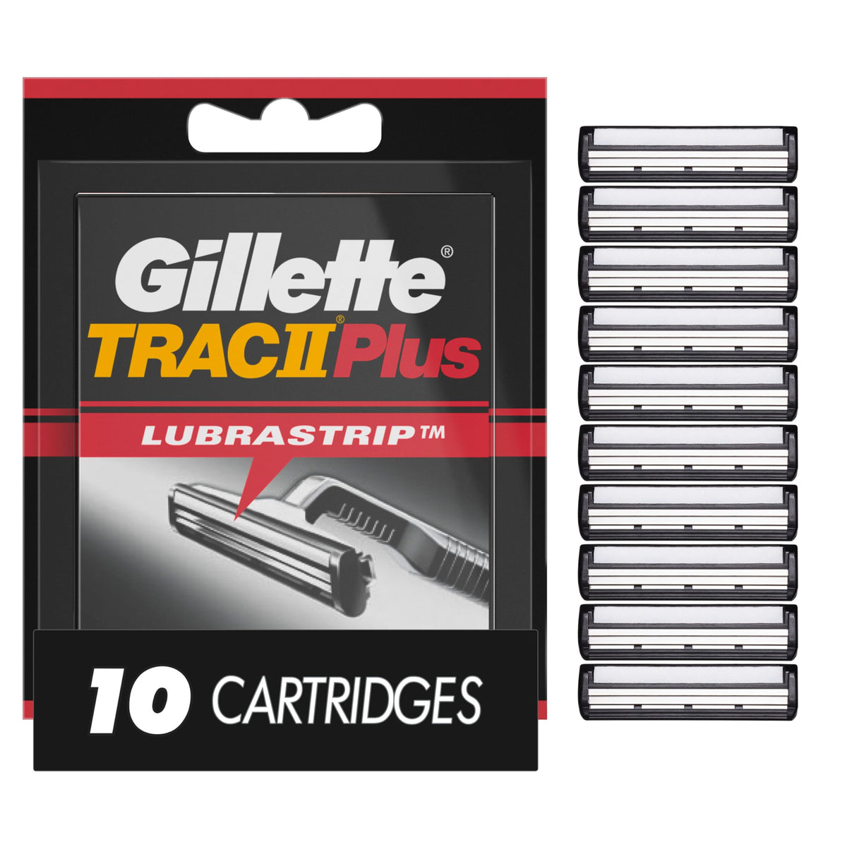 Gillette TRAC II Plus Razor Blade Refills, 10 Count, Black