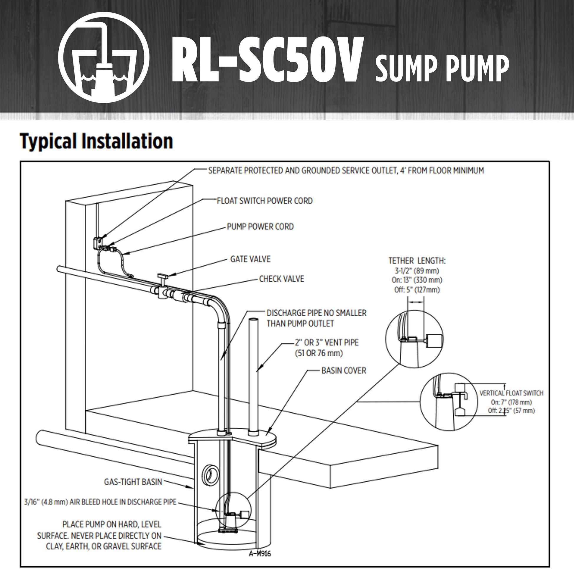 Red Lion RL-SC50V 115-Volt, 1/2 HP, 4300 GPH Cast Iron Sump Pump with Vertical Switch, 10-Ft. Cord, Red, 14942747 Red Lion