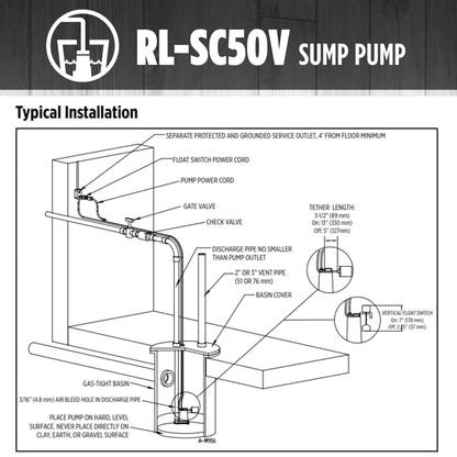 Red Lion RL-SC50V 115-Volt, 1/2 HP, 4300 GPH Cast Iron Sump Pump with Vertical Switch, 10-Ft. Cord, Red, 14942747 Red Lion