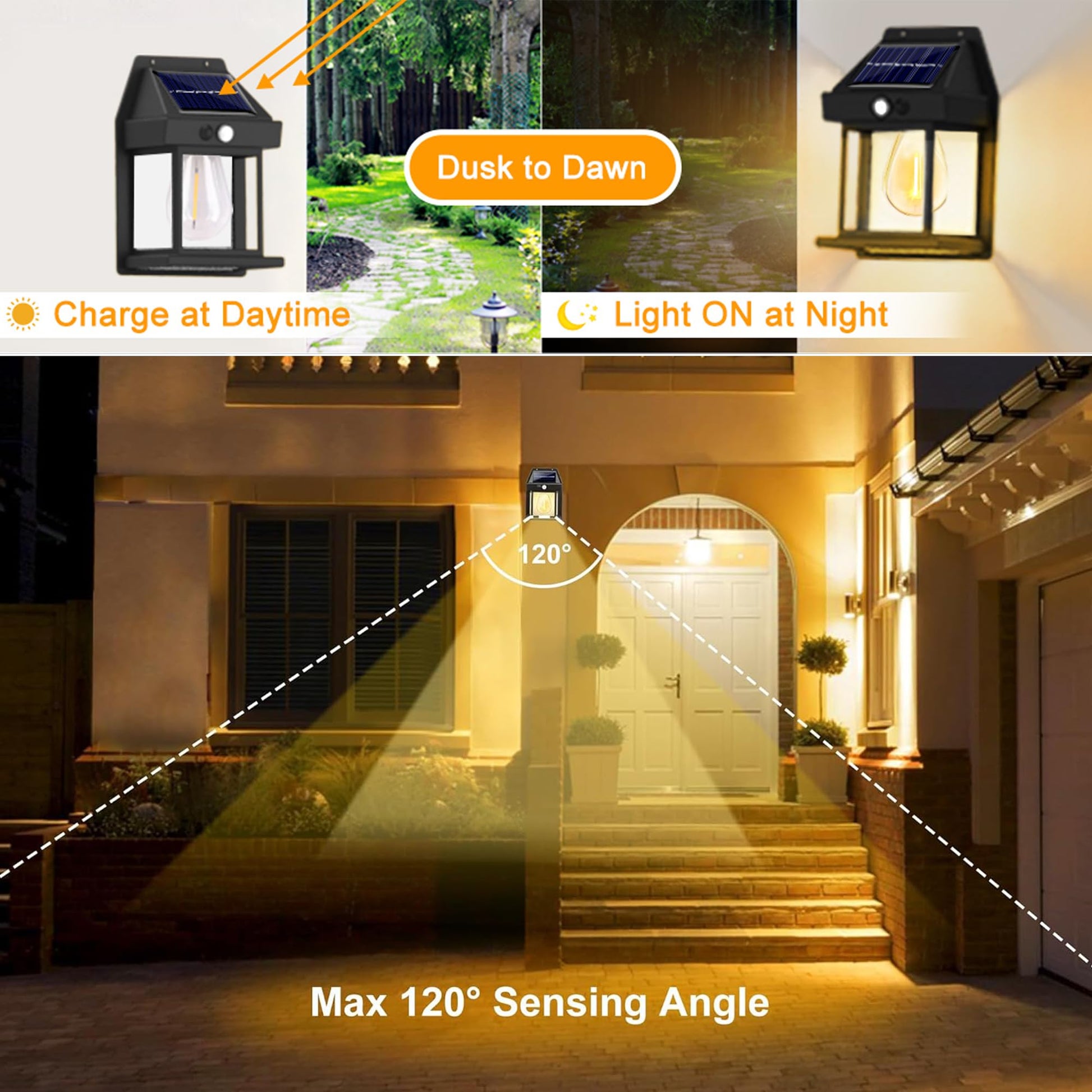 Joomer Solar Wall Lights Outdoor 4PACK, Dusk to Dawn Porch Lights Fixture, Waterproof Exterior Lighting with Clear Panel for Entryway Front Door, Solar Wall Lantern with 3 Modes & Motion Sensor