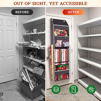 Over Door Wrapping Paper Organizer Storage with 3 Removable Drawers & Side Pockets – Dual Use Design with Elastic Straps – Christmas Gift Wrap Storage for Ribbons, Bows, Ornament and Other Tools 1Pack 🍁 All In One Marketplace Canada