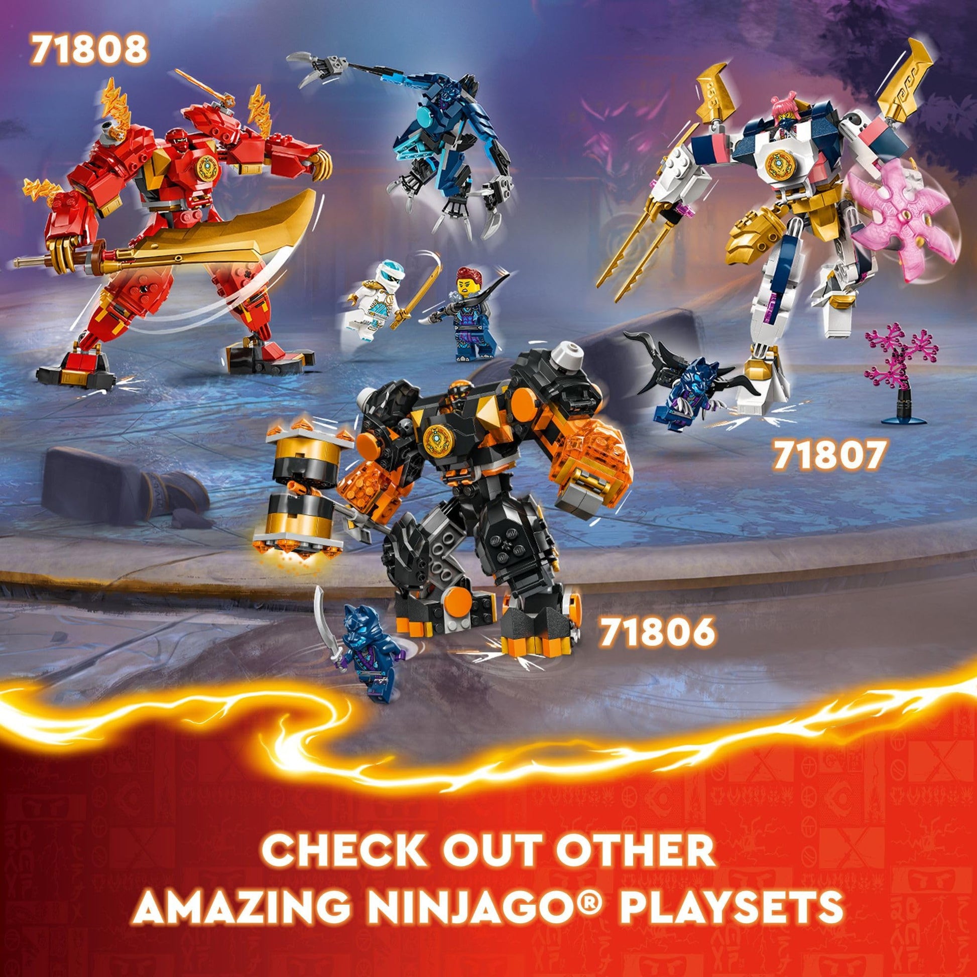 LEGO NINJAGO Kai’s Elemental Fire Mech Action Figure, Mini Ninja Toy for Kids with Customizable Red Ninja Figure Plus Kai and Zane Minifigures, Adventure Set for Boys and Girls Ages 7 and Up, 71808 LEGO