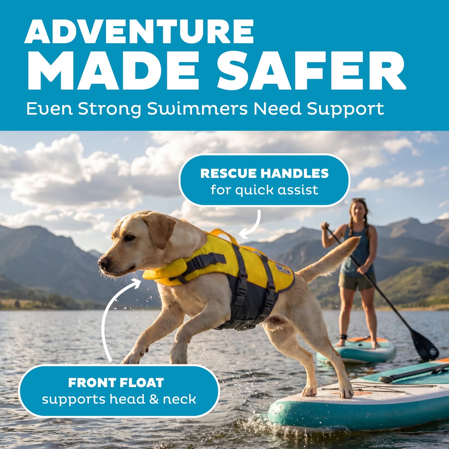 Outward Hound Granby Splash Dog Life Jacket with Handle, Reflective Floating Vest for Swimming & Boating, Maximum Buoyancy, All Skill Levels, Large Dogs (28–32" Girth), Yellow, Large