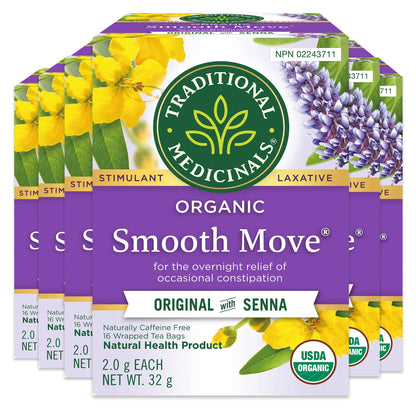 Traditional Medicinals Organic Smooth Move Herbal Tea - 6 Pack (96 Tea Bags) - Gentle Overnight Constipation Relief