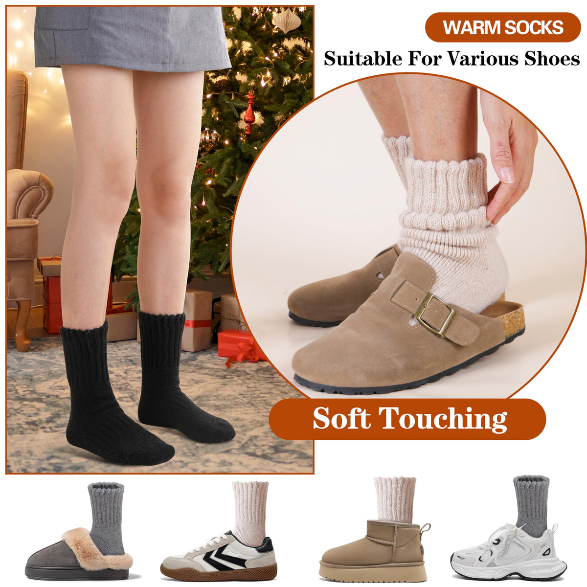 Merino Wool Thermal Boot Socks for Men Women Warm Thick Winter Hiking Cozy Christmas Stocking Stuffers Socks 3 Pairs(Beige/Black/Grey,M) 🍁 All In One Marketplace Canada