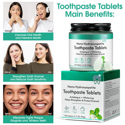 Toothpaste Tablets 150pcs Chewable Whitening - for Sensitive Teeth & Antiplaque - Nano Hydroxyapatite, Natural Peppermint, Fluoride Free - Strengthen & Protect Enamel - Fresh Breath 🍁 All In One Marketplace Canada