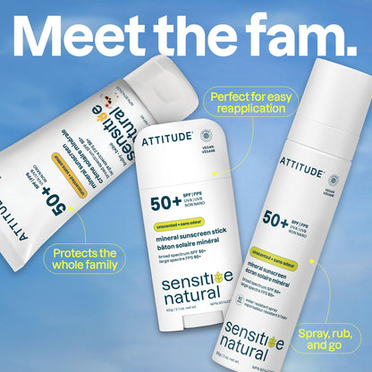 ATTITUDE Sensitive Skin Baby Mineral Sunscreen SPF 50, Broad Spectrum Zinc Oxide, EWG Verified, Mineral-Based, Non-Nano, Lightweight Cream for Face & Body, Unscented, 80 grams - Available at All In One Marketplace Canada