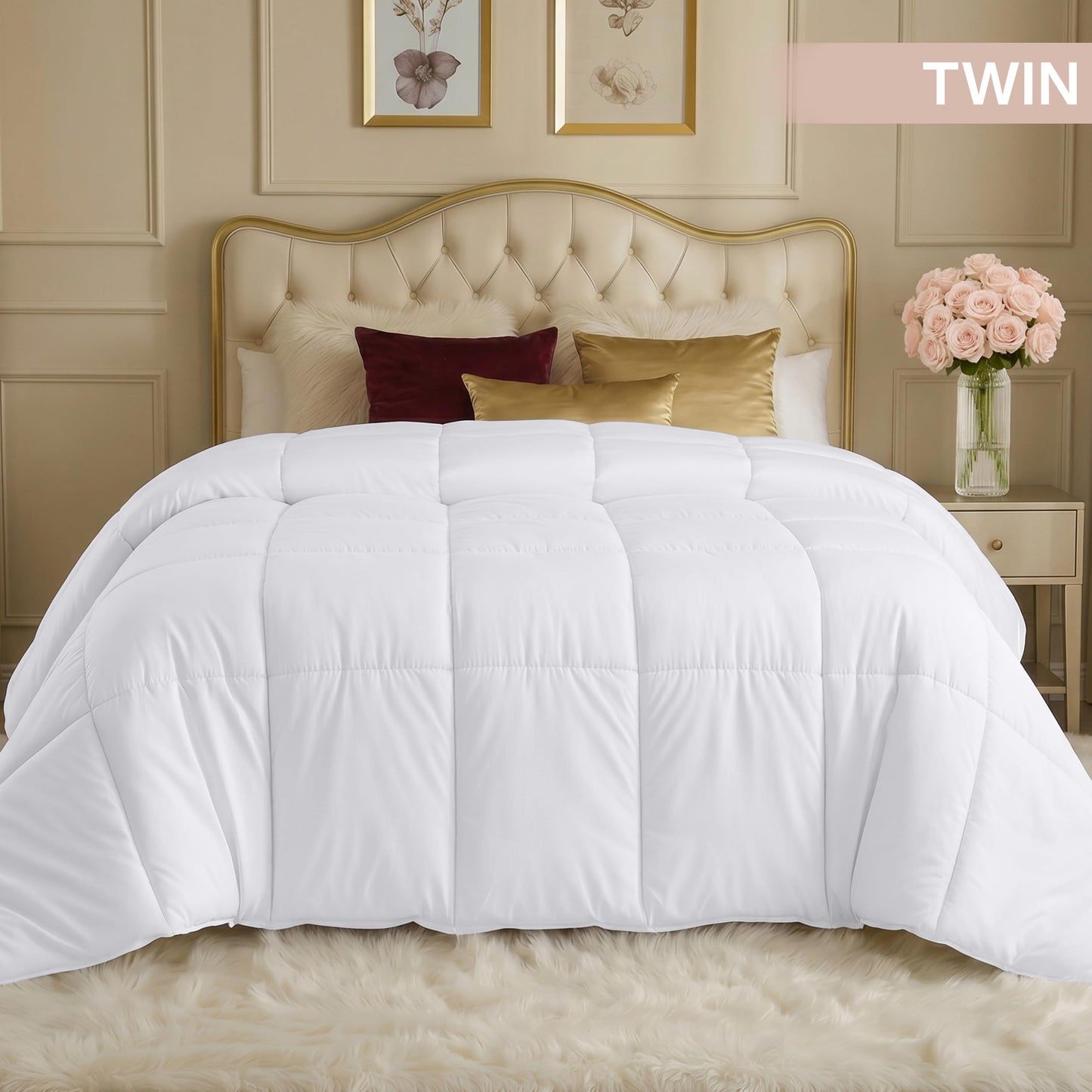 Utopia Bedding Comforters Twin Size, All Season Duvet Insert, Down Alternative Box Stitched Bed Comforter with Corner Tabs, Machine Washable (White)
