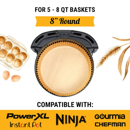 Air Fryer Liners for Ninja, 125 Pcs Round Disposable Airfryer Paper Liners – Non-Stick and Oil Proof for Easy Cleanup – 8 Inch for 5-8 qt Basket by Baker's Signature - Available at All In One Marketplace Canada