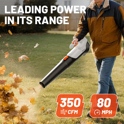 Litheli 20V Cordless Leaf Blower, 355CFM 85MPH 2-Speed, Handheld Electric Blower for Lawn Care Patio Dust Leaf Cleaning, Powered by 2×2.0Ah Batteries