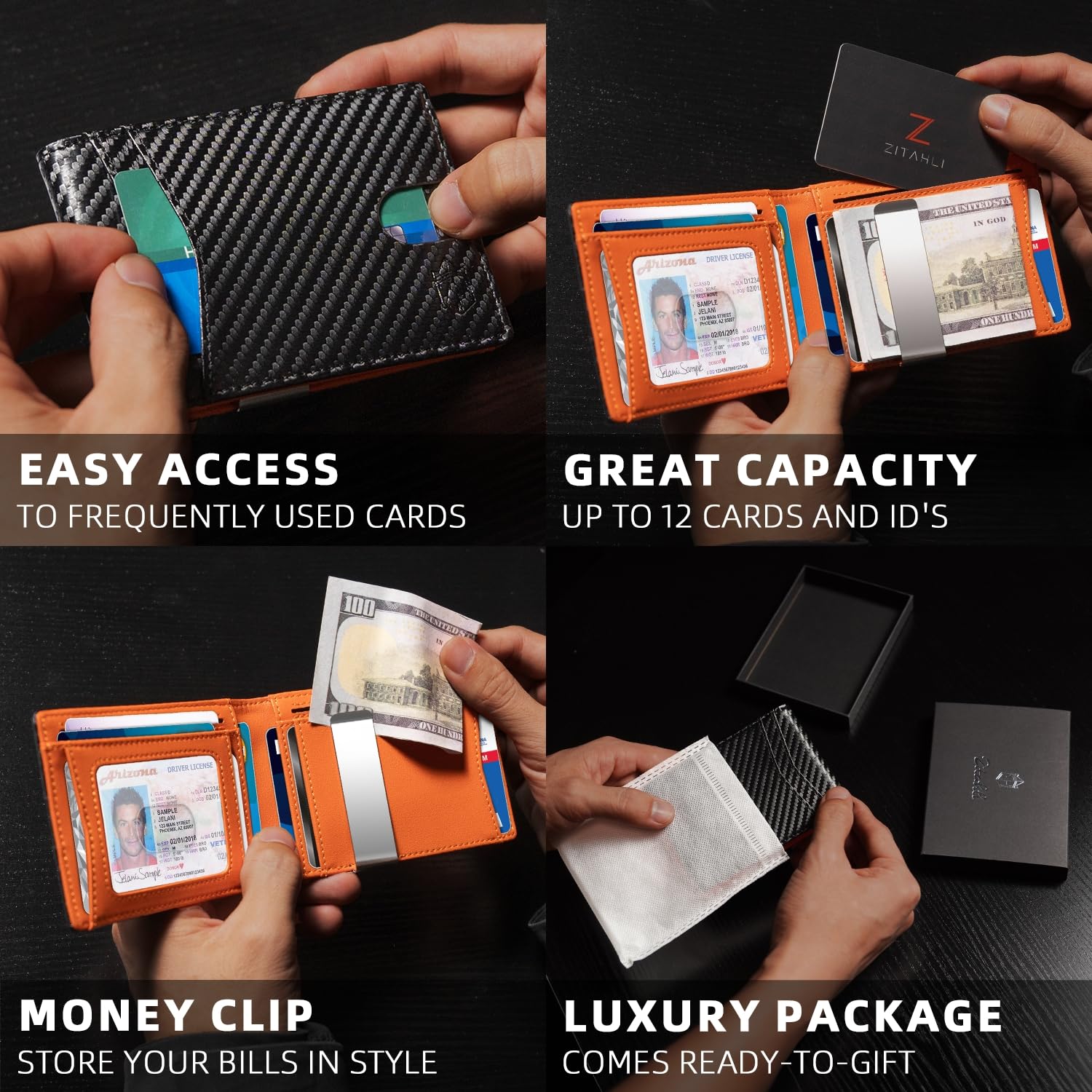 Zitahli Mens Slim Wallet Larger Capacity with 12 Slots RFID Blocking Minimalist Bifold Front Pocket Wallet for Men with ID Window