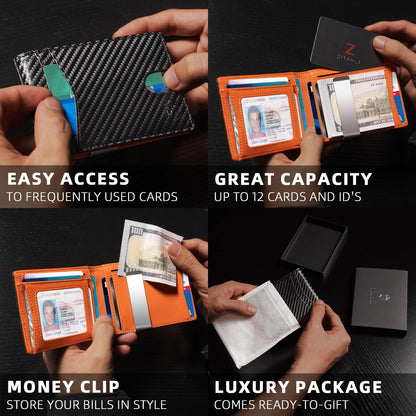 Zitahli Mens Slim Wallet Larger Capacity with 12 Slots RFID Blocking Minimalist Bifold Front Pocket Wallet for Men with ID Window