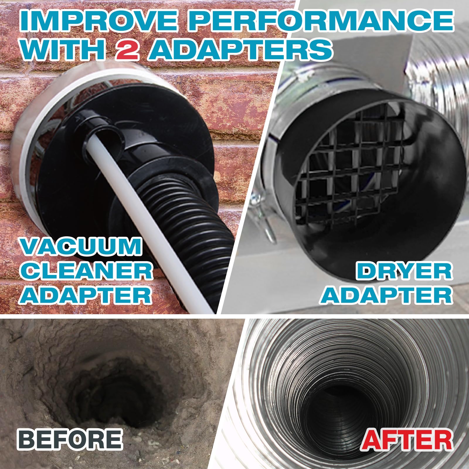 Sealegend 58-Piece Dryer Vent Cleaning Kit Omnidirectional Cleaner Include 35 Feet Dryer Vent Brush Blue Dryer Vacuum Attachment Lint Brush Vacuum&Dryer Adapter - Available at All In One Marketplace Canada