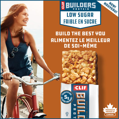 CLIF BUILDERS Low Sugar Protein Bars - Peanut Butter Chocolate, 12-Pack (56g each)