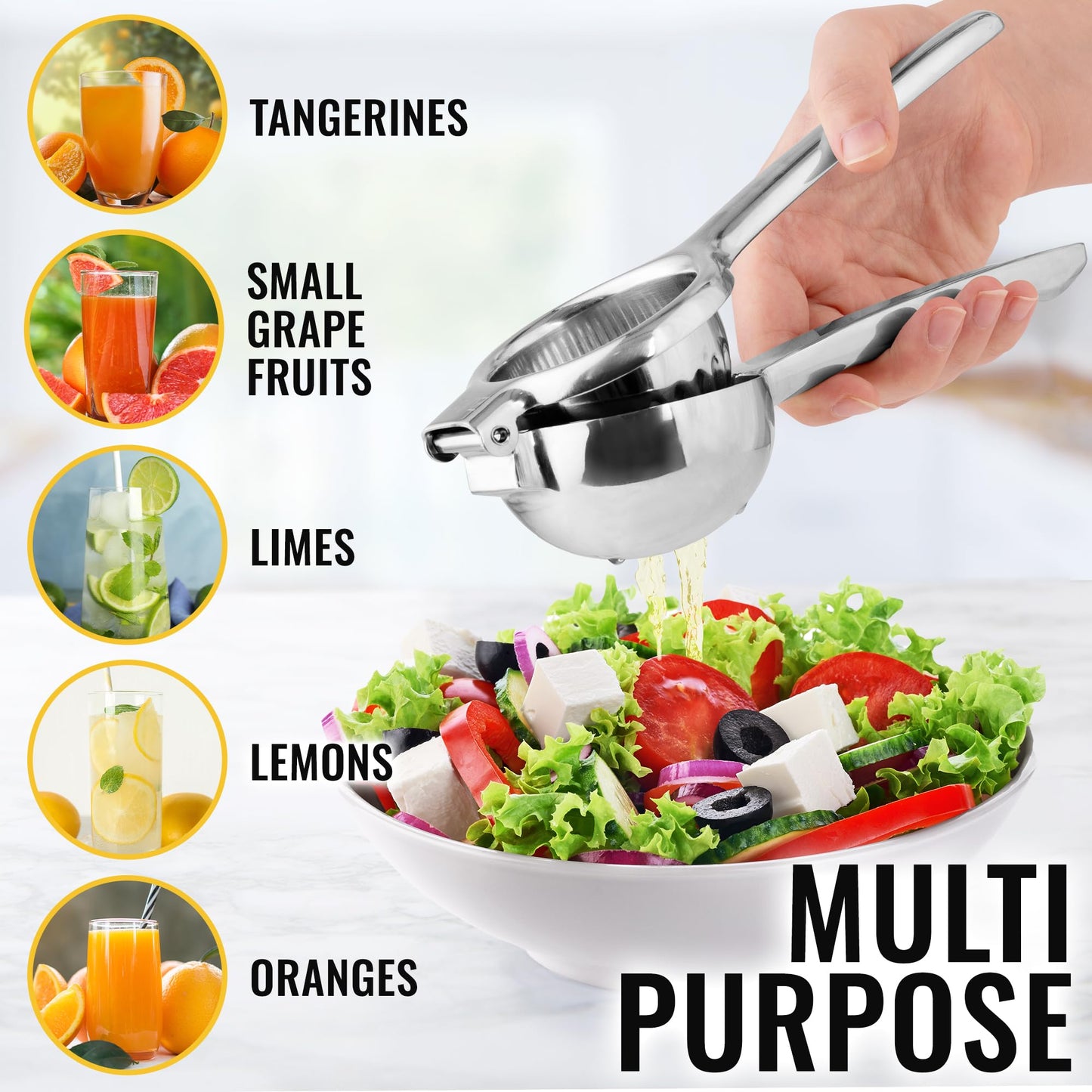 Zulay Large Lemon Squeezer Stainless Steel - Easy Squeeze Manual Heavy Duty Lemon Juicer Hand Press - Ergonomic Citrus Squeezer & Fruit Juicer for Small Oranges, Lemons, & Limes - Stainless Steel - Available at All In One Marketplace Canada