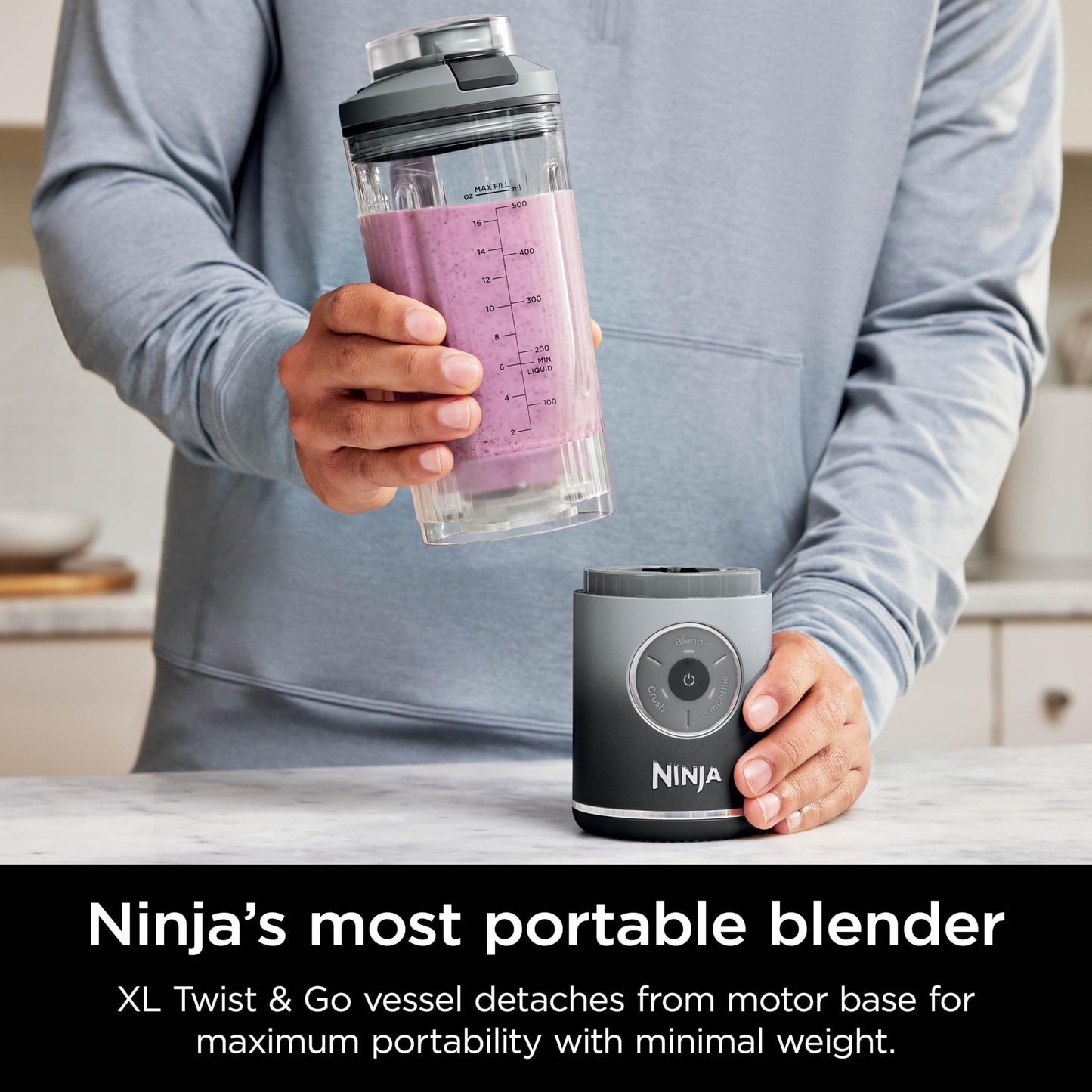 Ninja Blast Max Portable Blender, Twist & Go, 22oz/650mL, Grey, BC251CGY Ninja