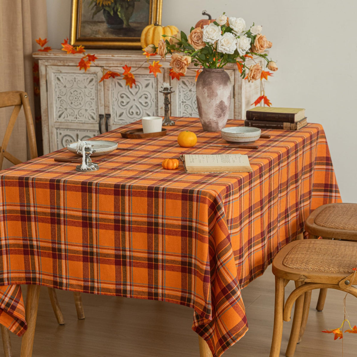 AQOTHES Plaid Fall Tablecloth Thanksgiving Rectangle 60x84 Inch Orange Red 🍁 All In One Marketplace Canada