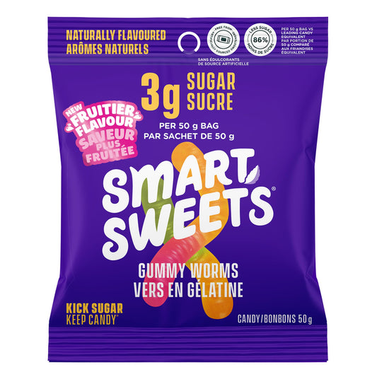 SmartSweets Gummy Worms - 3g Sugar, Low Calorie Candy, No Sugar Alcohols, Non-GMO (12-Pack)