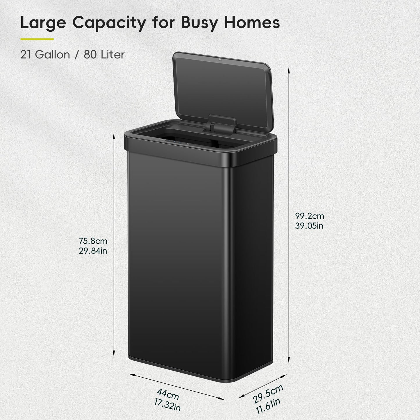 EKO Nova Sensor Trash Can, 21 Gallon/80 Liter Stainless Steel Rectangular Touchless Motion Sensor Trash Can, Matte Black 🍁 All In One Marketplace Canada
