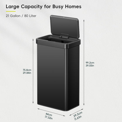 EKO Nova Sensor Trash Can, 21 Gallon/80 Liter Stainless Steel Rectangular Touchless Motion Sensor Trash Can, Matte Black 🍁 All In One Marketplace Canada