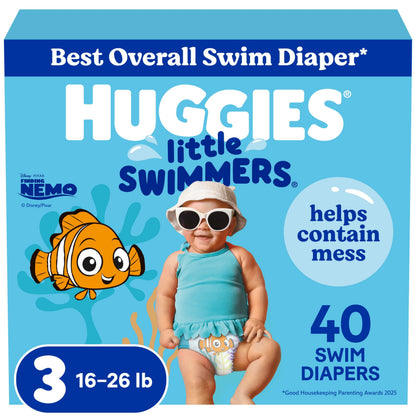 HUGGIES Disposable Swim Diapers - Size 3 Small, Huggies Little Swimmers, 40 ct