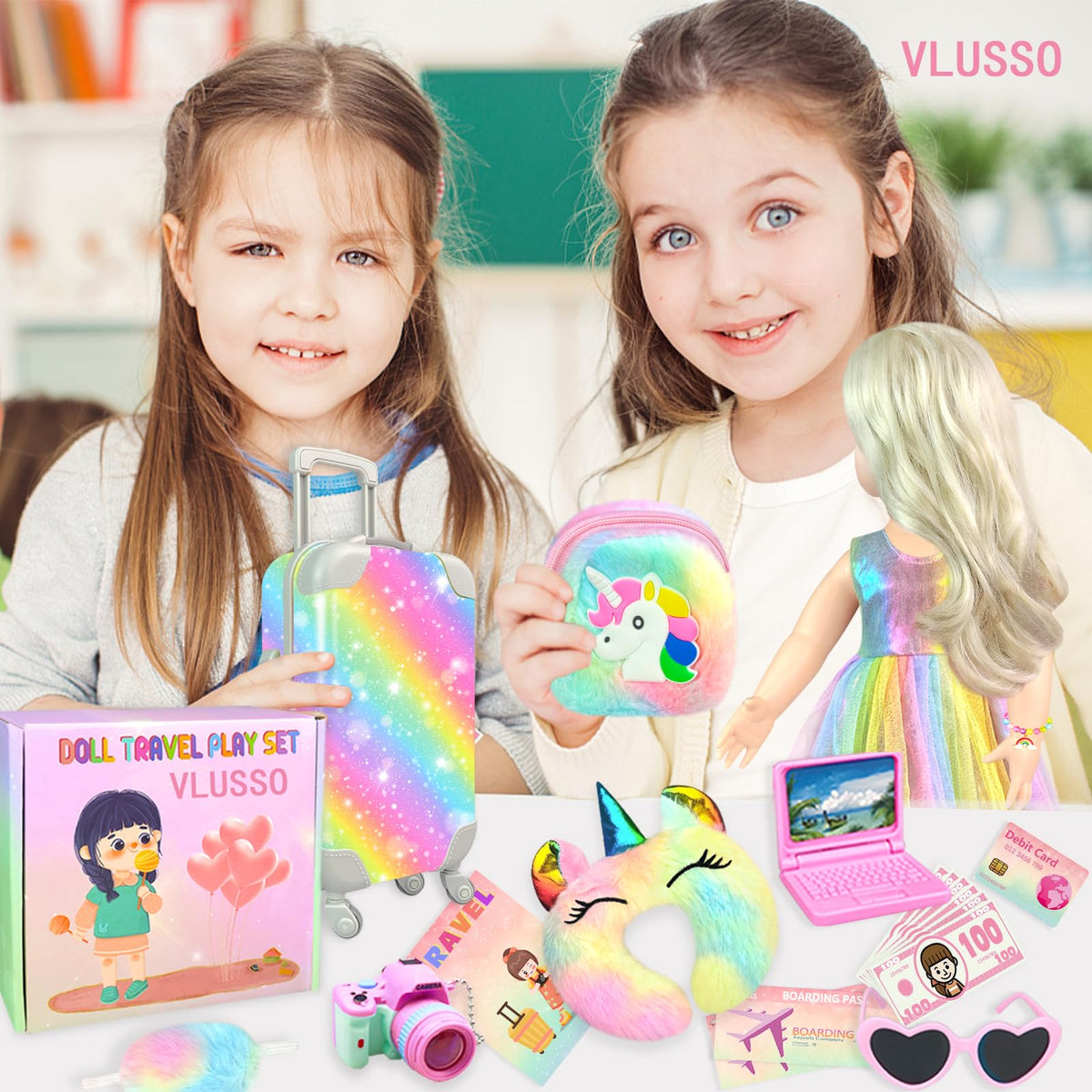 19Pcs 18 inch Girl Doll Accessories Case Luggage Travel Play Set with Doll Clothes Camera Travel Pillow Bag Dress Glasses Doll Stuff Fit 18 inch Doll Christmas Birthday Gift 🍁 All In One Marketplace Canada