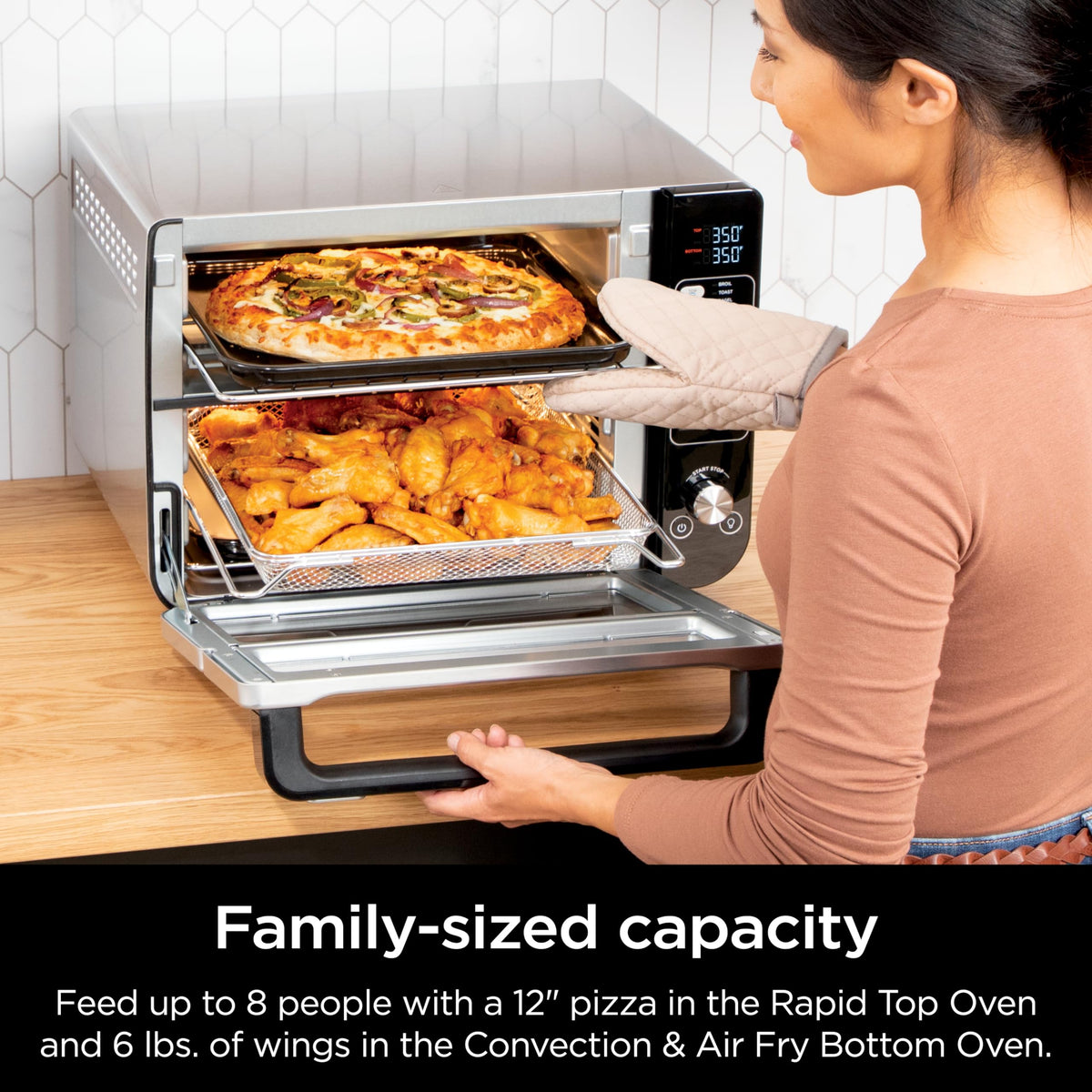 Ninja 12-in-1 Double Oven with FlexDoor, Rapid Top, Convection & Air Fry Bottom, Roast, Toast, Pizza, Stainless, DCT401C