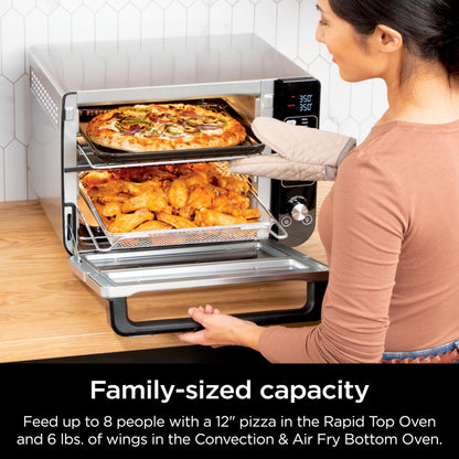 Ninja 12-in-1 Double Oven with FlexDoor, Rapid Top, Convection & Air Fry Bottom, Roast, Toast, Pizza, Stainless, DCT401C